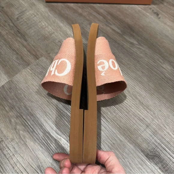Chloe Woody Logo Sandal Slides in Light Rosewood - Picture 11 of 16